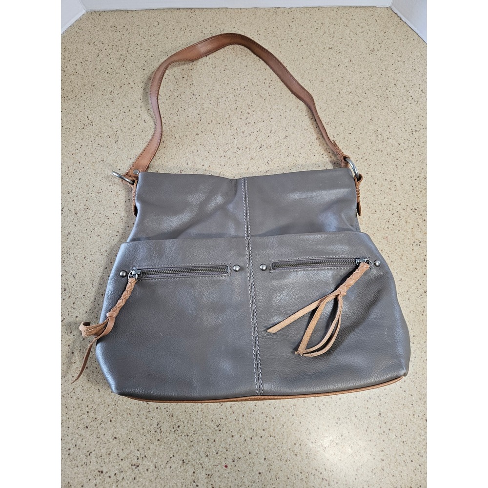 The Sak Ashland Leather Crossbody Bag Gray Brown Hobo Shoulder Bag